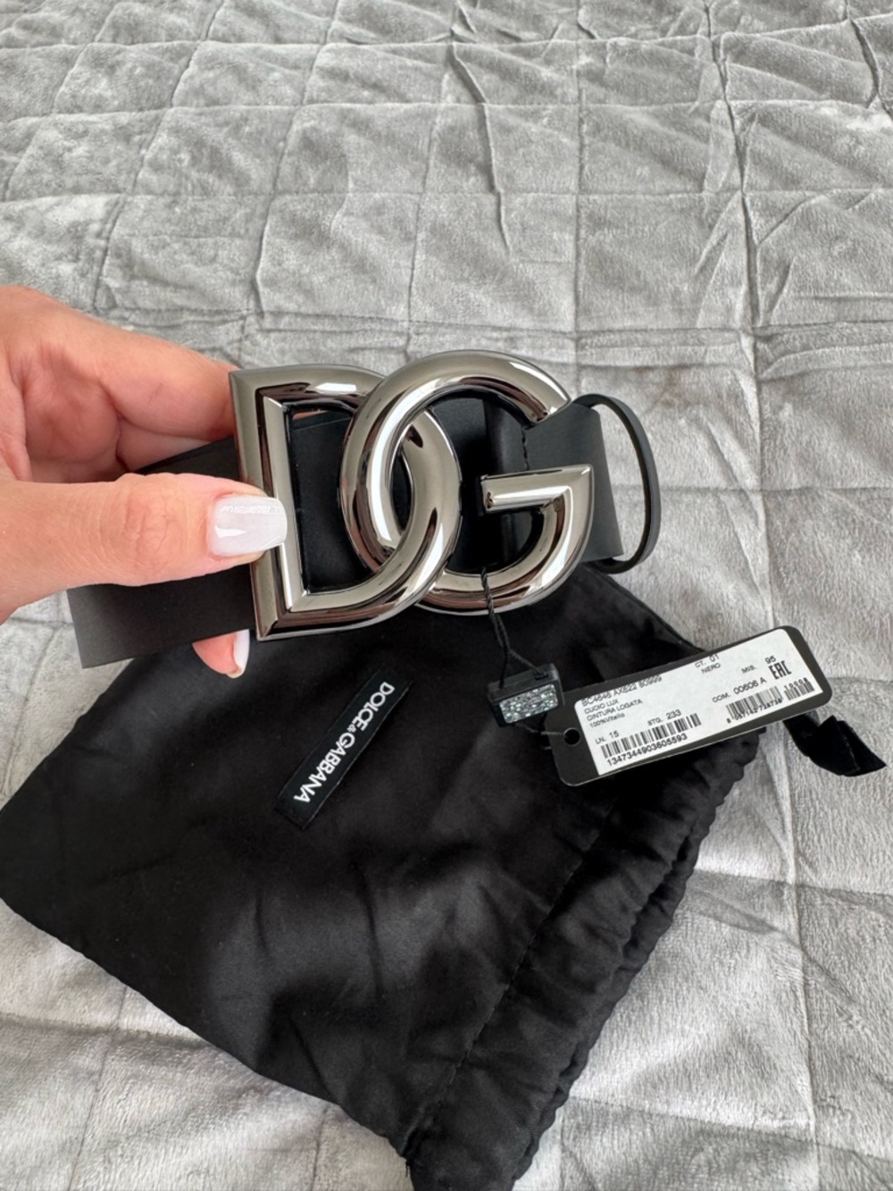 Dolce & Gabbana Black Leather Belt with Silver DG Buckle